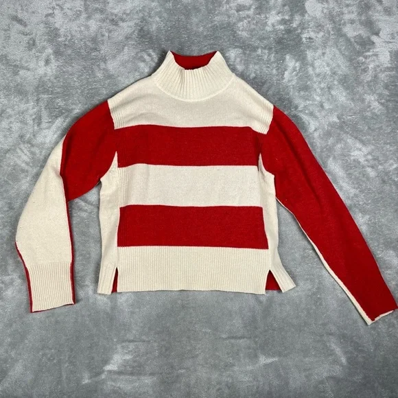 Whistles Sweater Womens XS Wool ColorBlock Stripe Mock Neck Abstract Cozy Jumper - Picture 3 of 8
